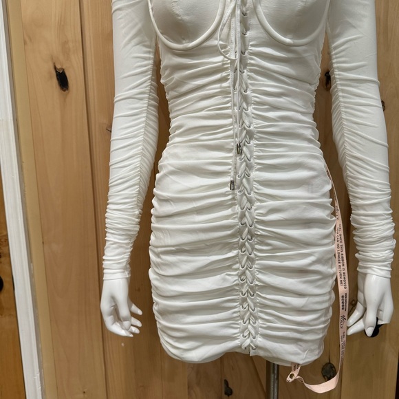 Oh Polly Fantasy Long Sleeve Ruched Sheer Dress Size 2 NWT! Lace Up Baby Doll - Picture 5 of 16